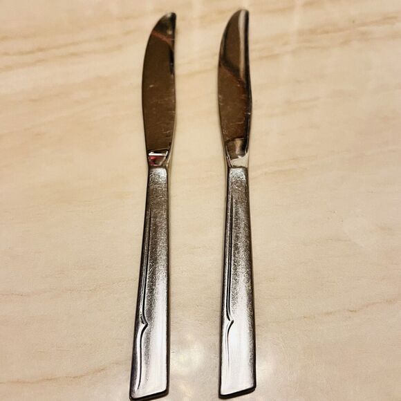 2pc Oneida Profile Oneidacraft Deluxe Stainless Modern Solid Knife SLANT HDL - Picture 4 of 6